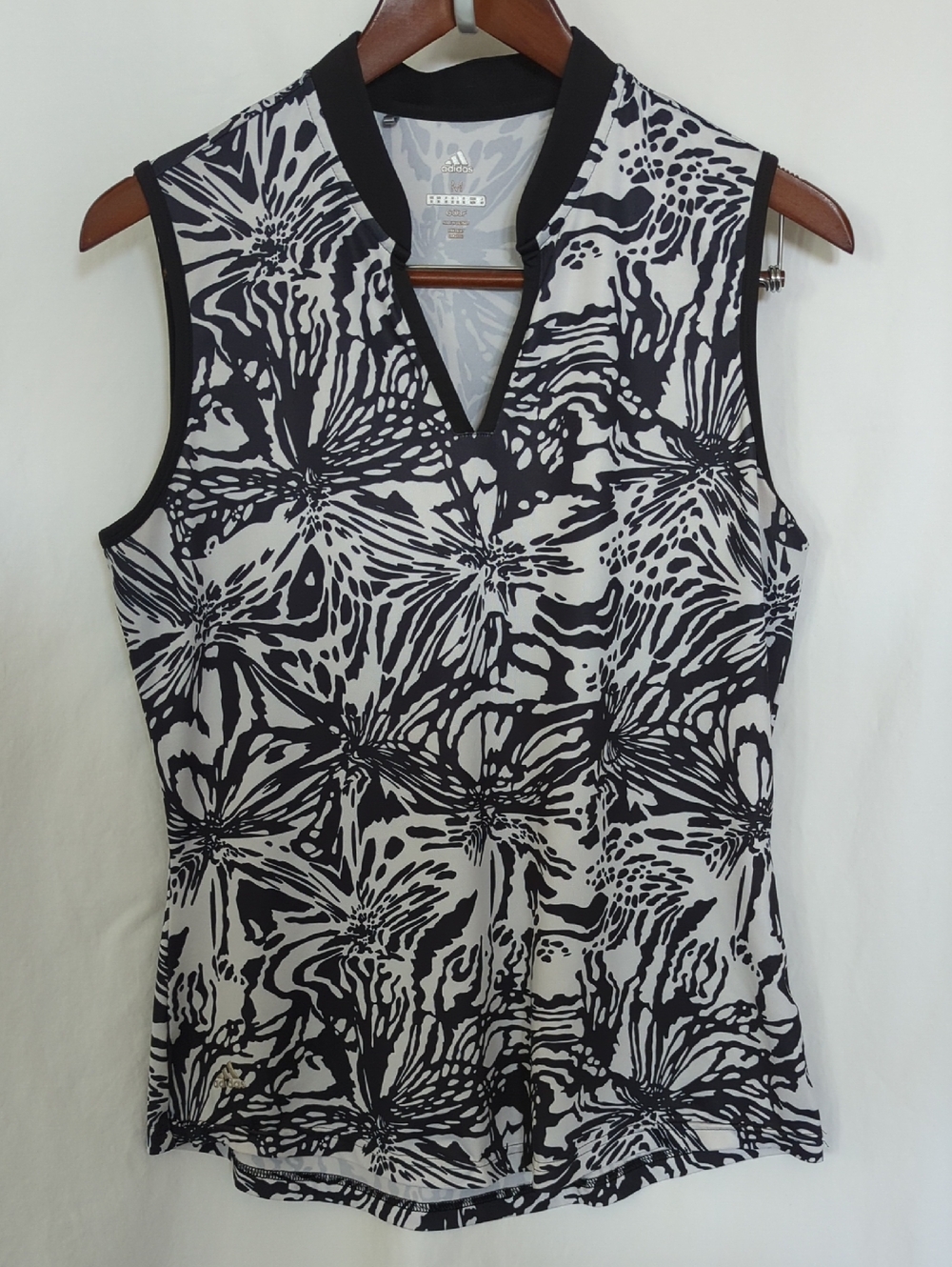 adidas Women's Golf Sleeveless Top Medium Black White Abstract Floral Print
